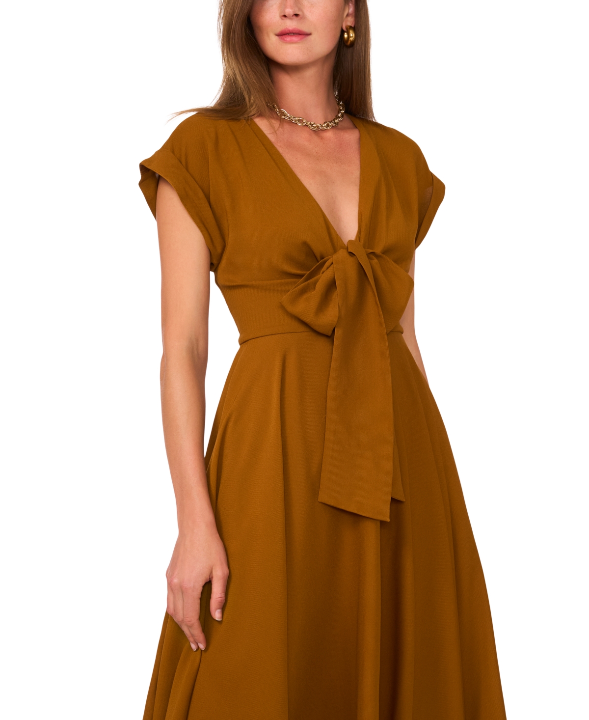 1.STATE WOMEN'S MIDI TIE-FRONT HANDKERCHIEF-HEM DRESS 