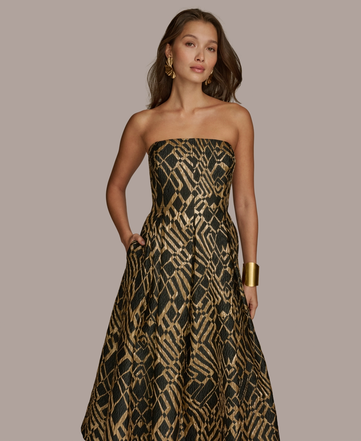 Donna Karan New York Women's Strapless Straight-Neck Dress -Sand Multi