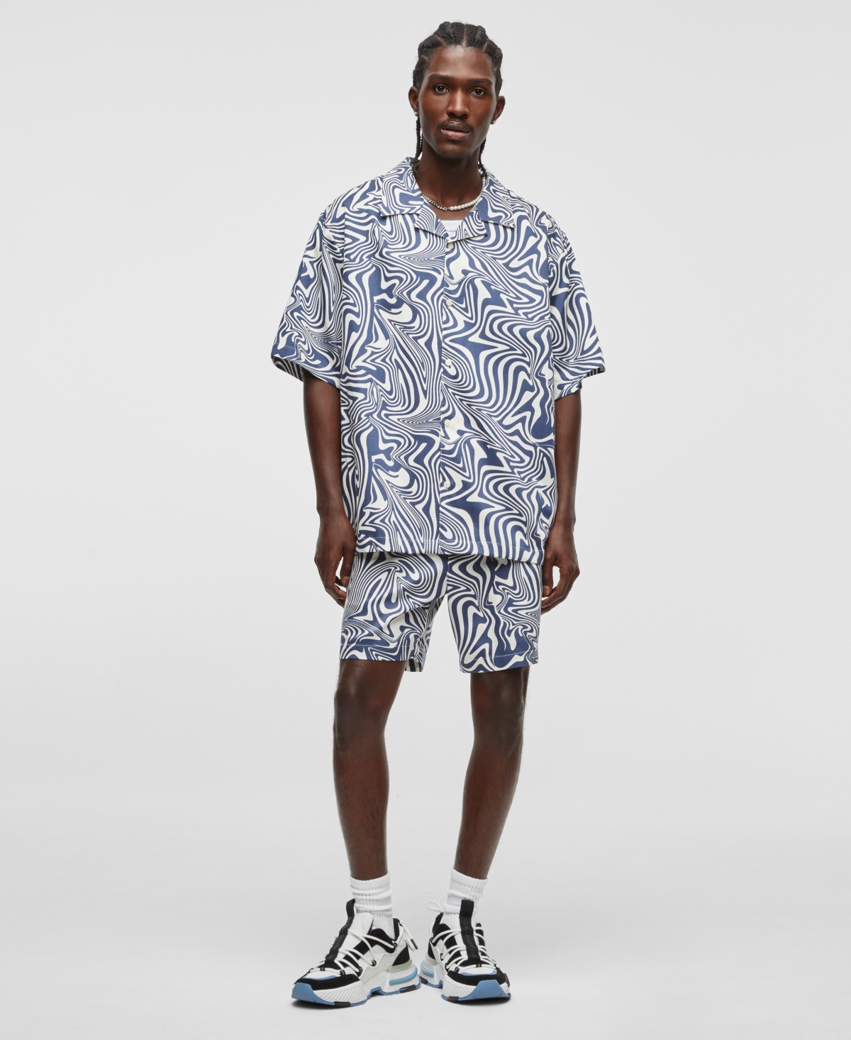 Mode of One Men's Distorted Wave Short-Sleeve Button-Front Camp Shirt, Exclusively at Macy's