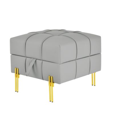 Leather Storage Ottoman with Golden Legs (22")