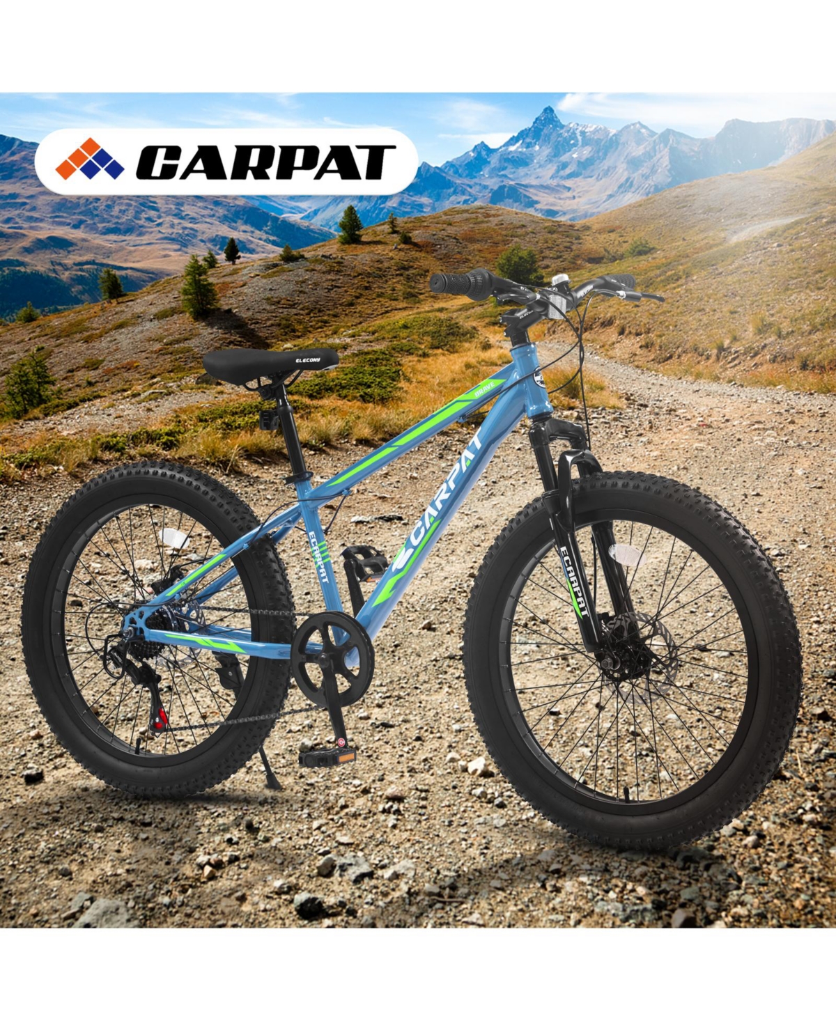 Streamdale Furniture Elecony 24 Inch Fat Tire Bike Adult/Youth Full Shimano 7 Speeds Mountain Bike, Dual Disc Brake, High-Carbon Steel Frame