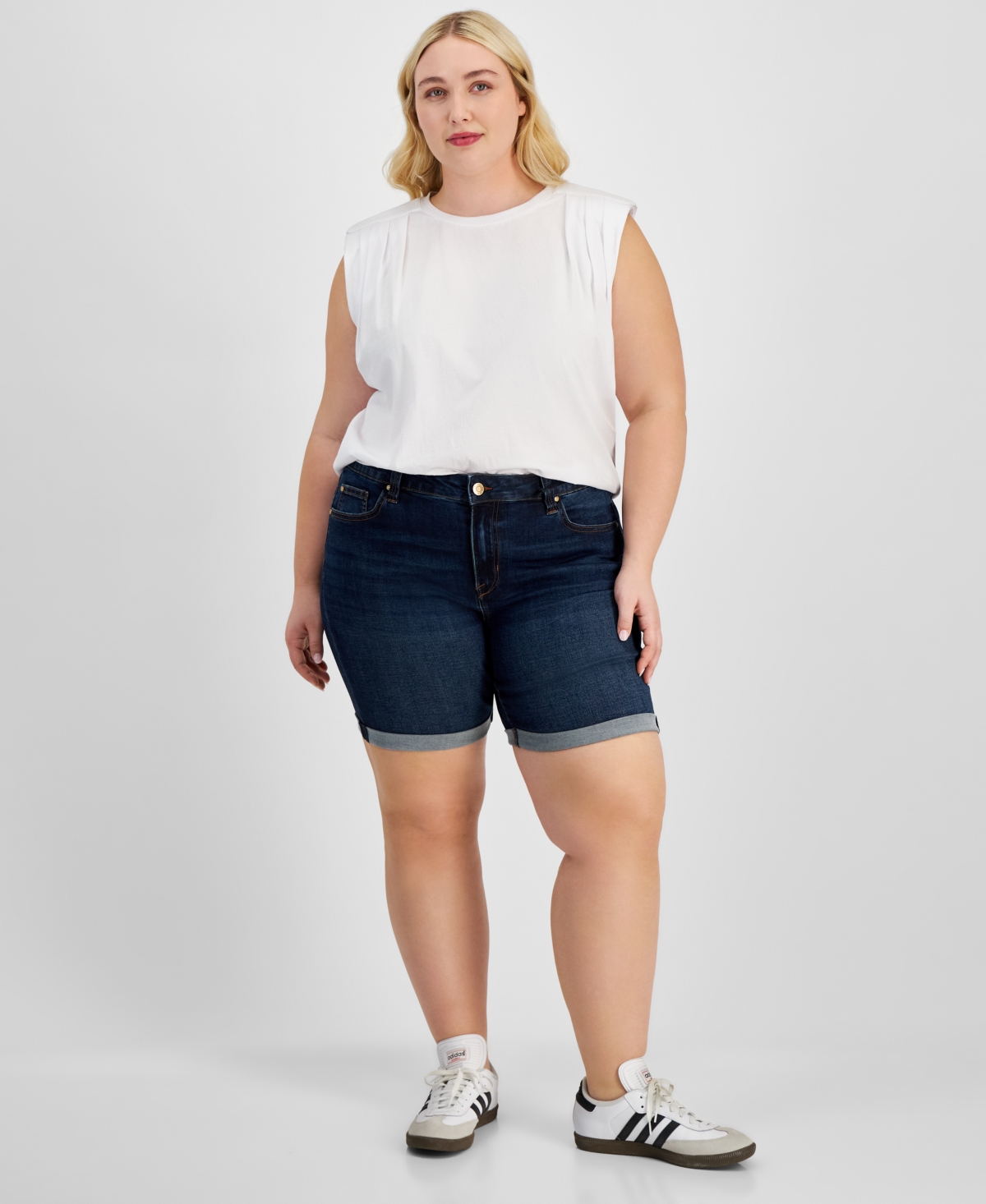 Trendy Plus Size Rolled-Cuff Denim Shorts - Quick Time