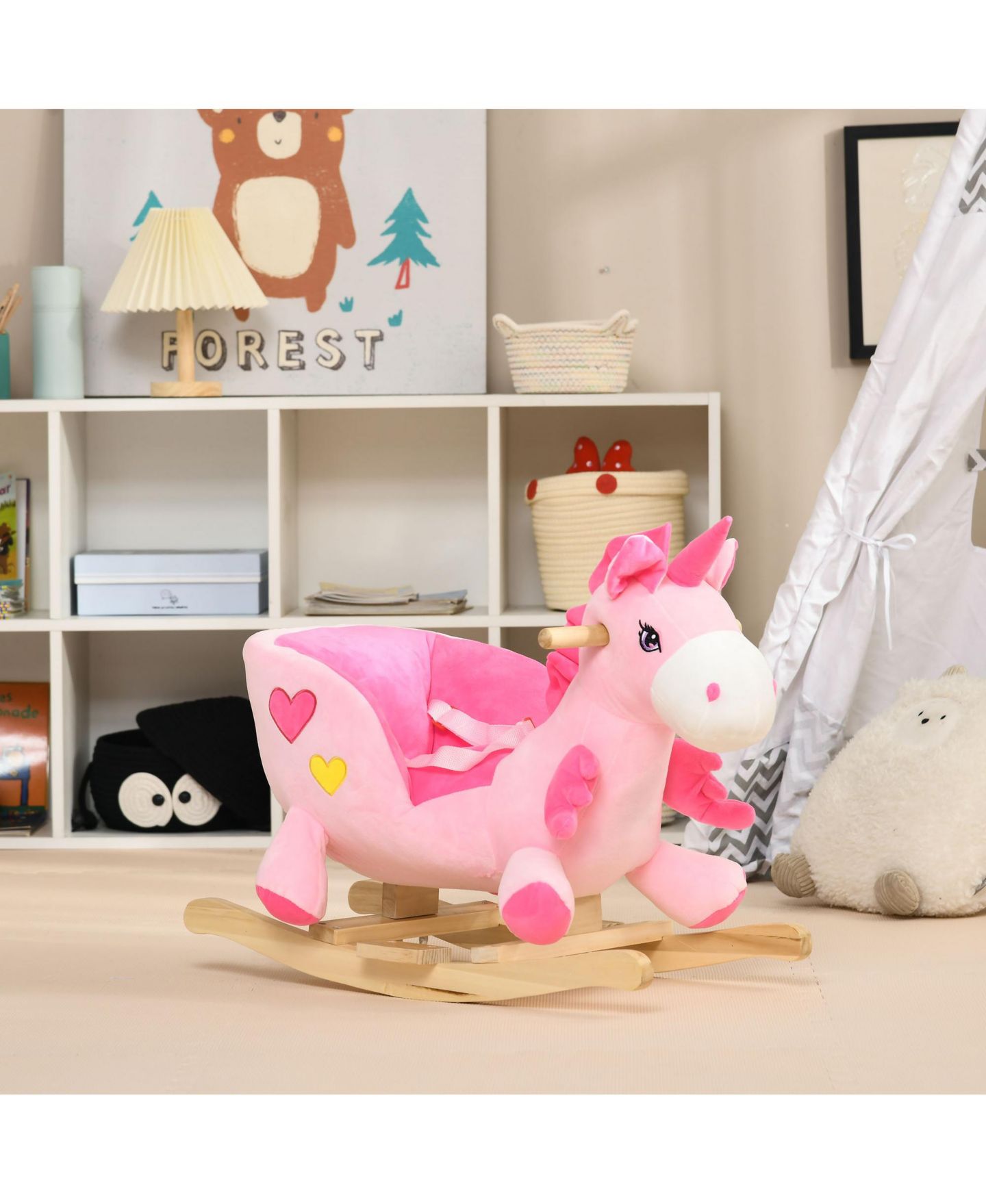 Детские мягкие игрушки Streamdale Furniture Plush Rocking Unicorn with 32 Songs and Safety Belt, Supports 66 lbs., Ages 18-36 Months — фото 7
