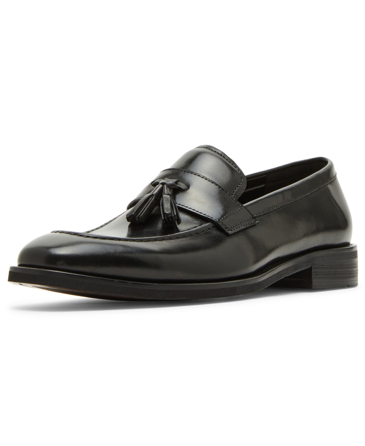 Steve Madden Men's Gray Tassel Leather Loafer In Black Leather