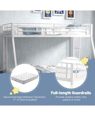 Twin Over Full Metal Slats Bunk Bed Frame with Trundle, Guard Rail & Ladders