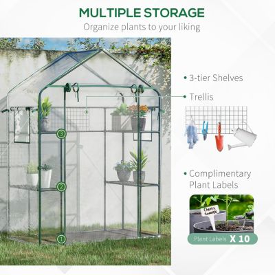 Outdoor Walk-in Mini Greenhouse with Mesh Door & Windows, Small Portable Garden Green House with 3 Tiers 6 Shelves, Trellis, & Plant Labels