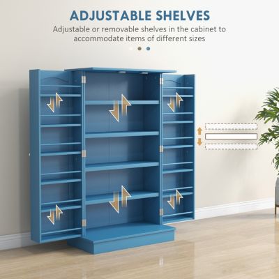 41" Kitchen Pantry Storage Cabinet, Freestanding Kitchen Cabinet with 12 Door Shelves, Double Doors, 5-tier Shelving and Adjustable Shelves, Blue