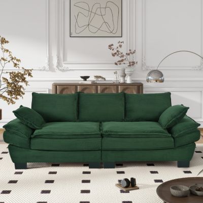 Curved Sofa with Pillows, 85.4" Corduroy Couch