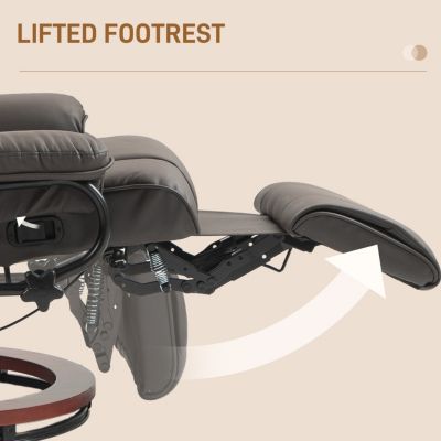 Manual Swivel Recliner Chair, PU Leather Reclining Chair with Footrest for Living Room, Brown