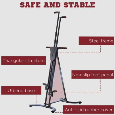 Vertical Climber, High-Intensity Cardio & Muscle Toning Exercise for Home Gym, Folding Steel, Adjustable Height, Display Monitor, 220 lbs. Weight Capacity, Black