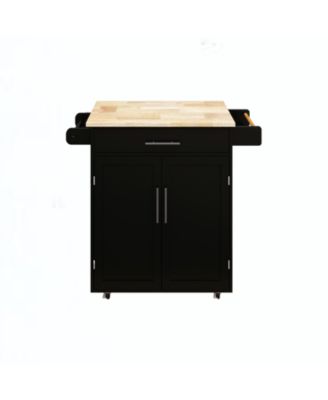 28.18" E1 MDF, Rubber Wood Drawer, Doors, Adjustable Shelves, Towel & Seasoning Racks, Locking Casters Rolling Kitchen Cart