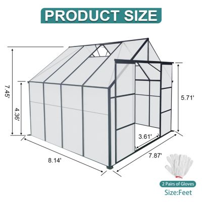 8x8 Ft Double Door Greenhouse with Raised Base