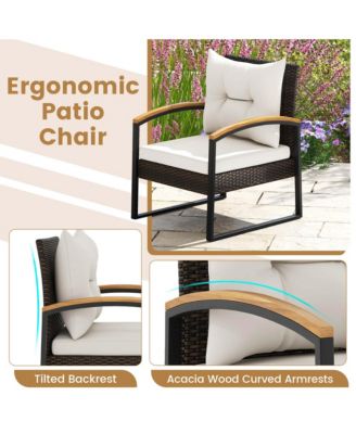 3 PCS Patio Conversation Set with Coffee Table Solid Acacia Wood Armrests Tabletop