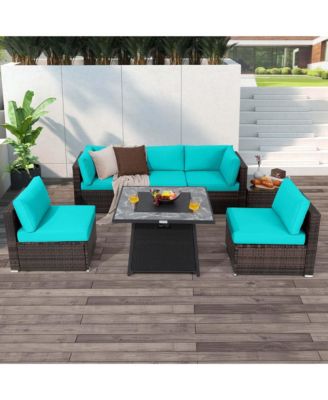 7 PCS Patio Furniture Set with 35" Propane Gas Fire Pit Table & Waterproof Cover