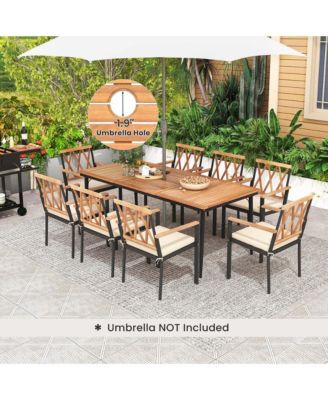 9 PCS Patio Dining Set Table with 1.9" Umbrella Hole & 8 Dining Chairs Outdoor