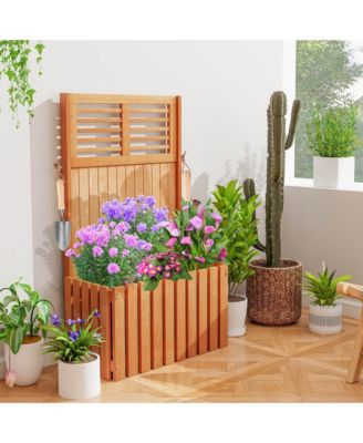 1 PCS Wooden Plant Stand Raised Garden Bed with Trellis & Planter Box Privacy Screen