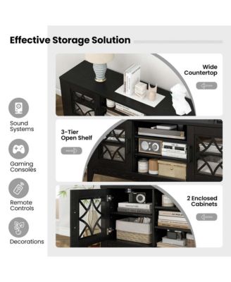 TV Stand for TVs up to 65" with 3-Position Adjustable Shelves Tempered Glass Doors