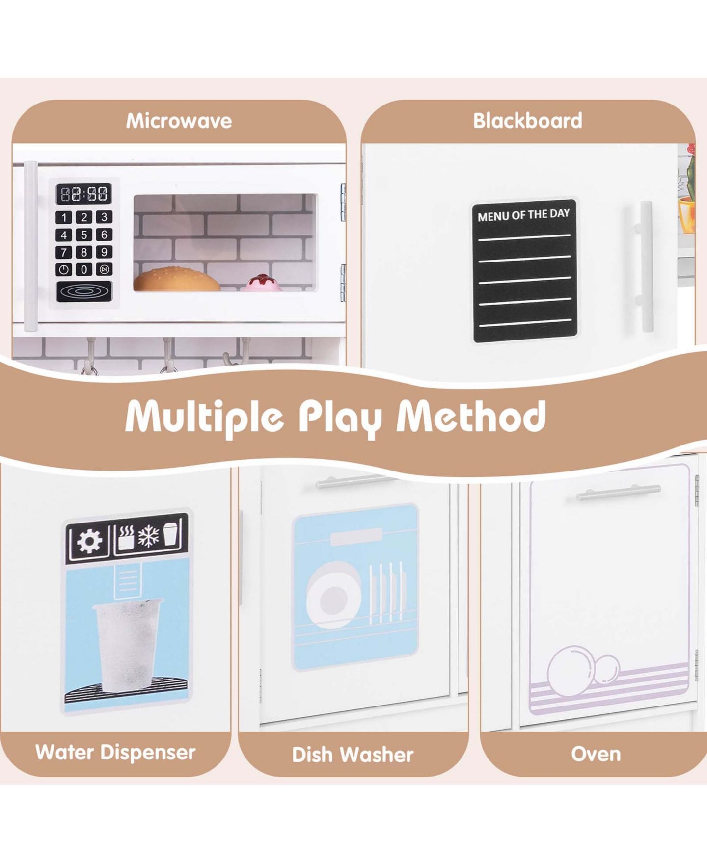Детский игровой набор Costway Removable Sink 5-Piece Kitchen Playset, Ages 3+, цвет: Белый — фото 5