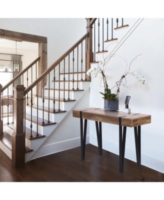 Oak Finish MDF Wood Black Metal Console Entry Table