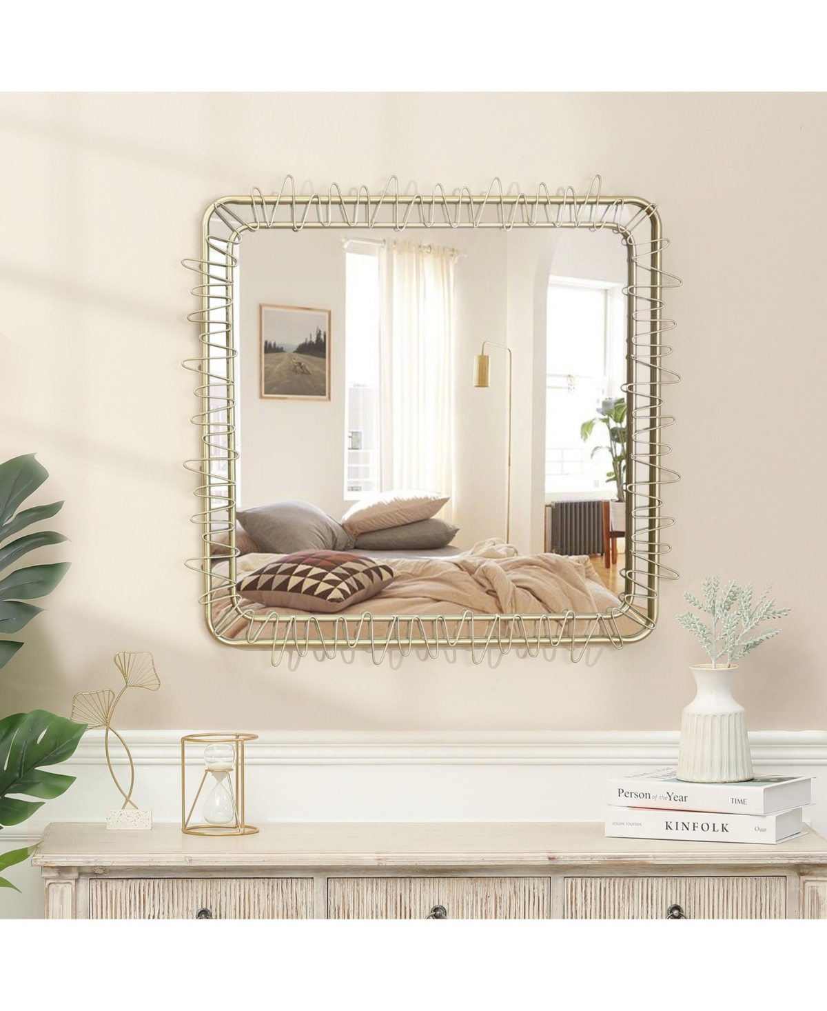 LuxenHome Gold Metal Frame 30.2-In Square Accent Wall Mirror