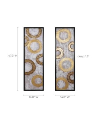 2-Piece Gold and Brown Metal with Black Rectangle Frame Wall Decor Set