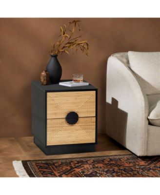 2-Drawer Manufactured Wood Mid-Century Modern Boho Side Table with Storage