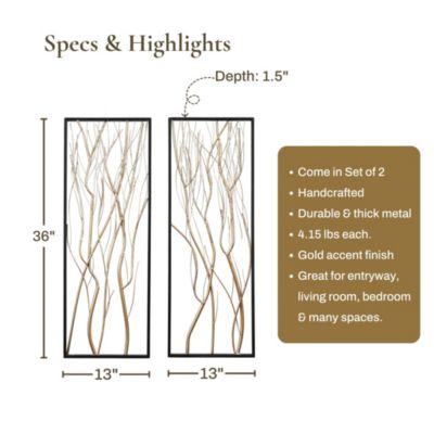 Gold Metal Branch Wall Decor, Set of 2