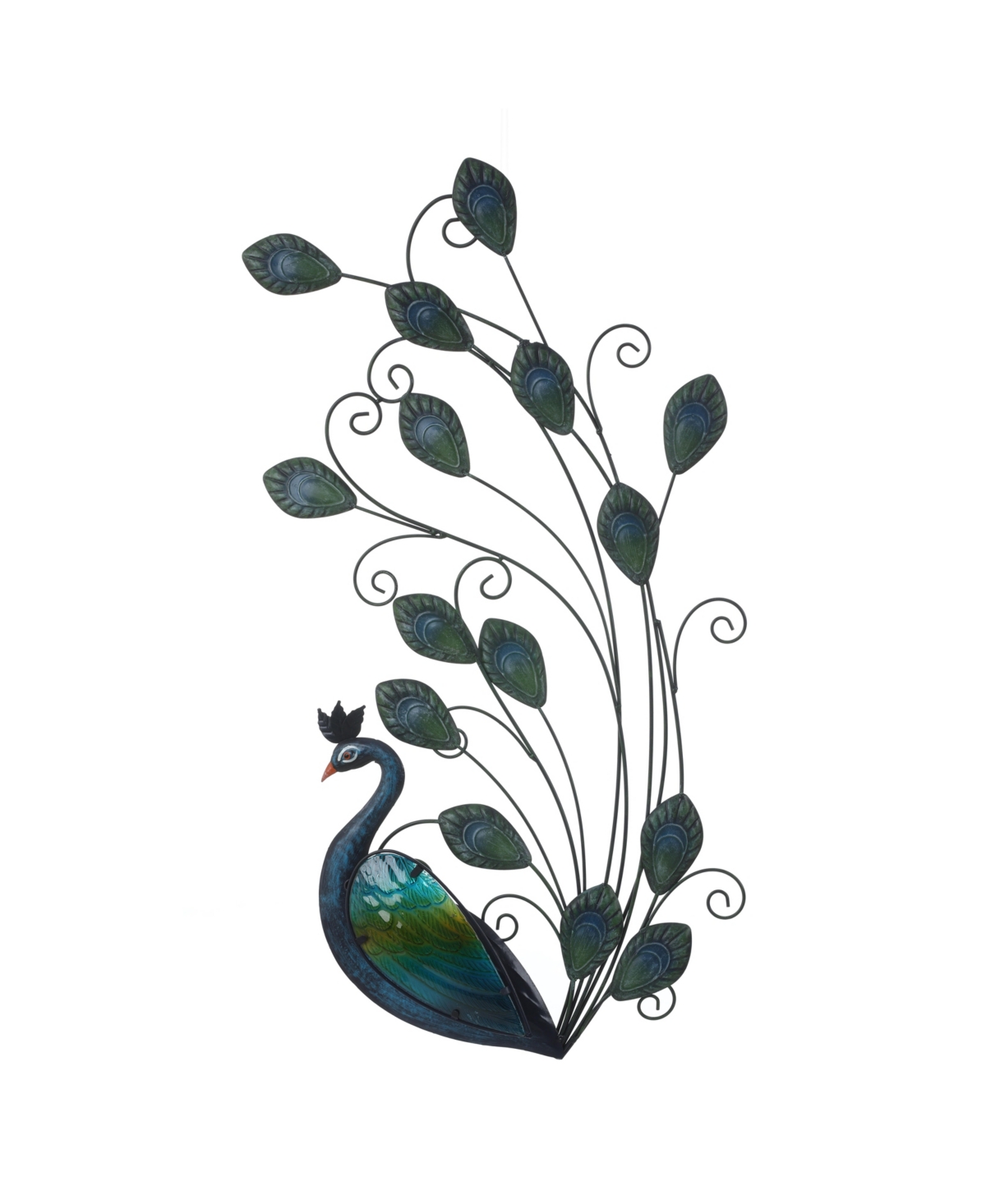 Luxenhome 29.5-inch H Peacock Metal And Glass Outdoor Wall Decor In Blue