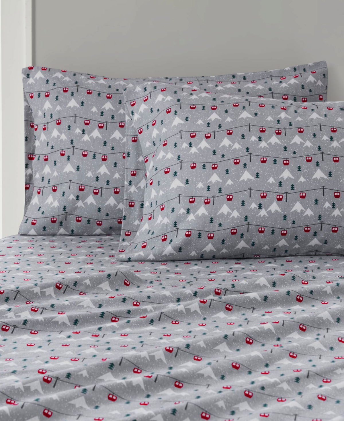 Woolrich Printed Flannel 4-pc. Sheet Set, Full In Grey Ski Jump