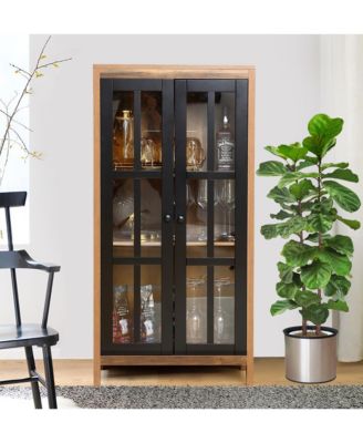Natural Wood Glass 2-Door Accent Cabinet