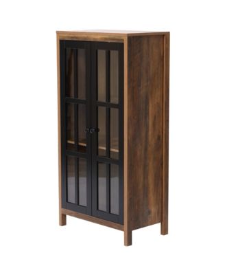 Natural Wood Glass 2-Door Accent Cabinet