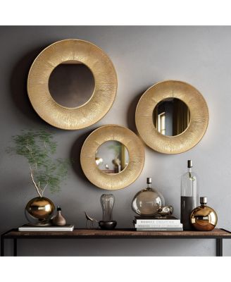 3-Piece Gold Metal Round Wall Mirror Set