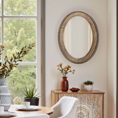 32-Inch Cameo Wood Framed Accent Wall Mirror Large Oval Wall Mounted Mirror Farmhouse Wall Decor