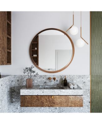 Natural Rubberwood Frame Round Wall Mirror