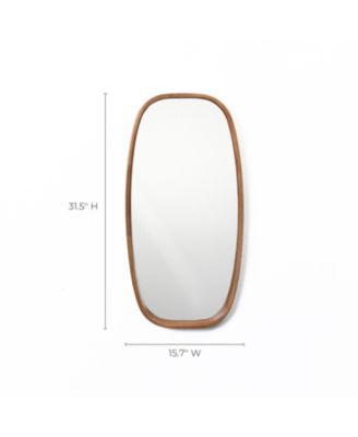 Natural Rubberwood Frame Rounded Rectangle Wall Mirror