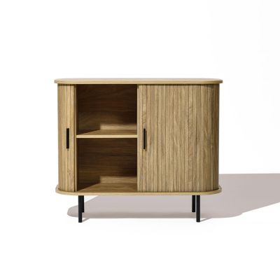 Mid-Century Modern 2-Door Accent Cabinet with Slatted Sliding Doors