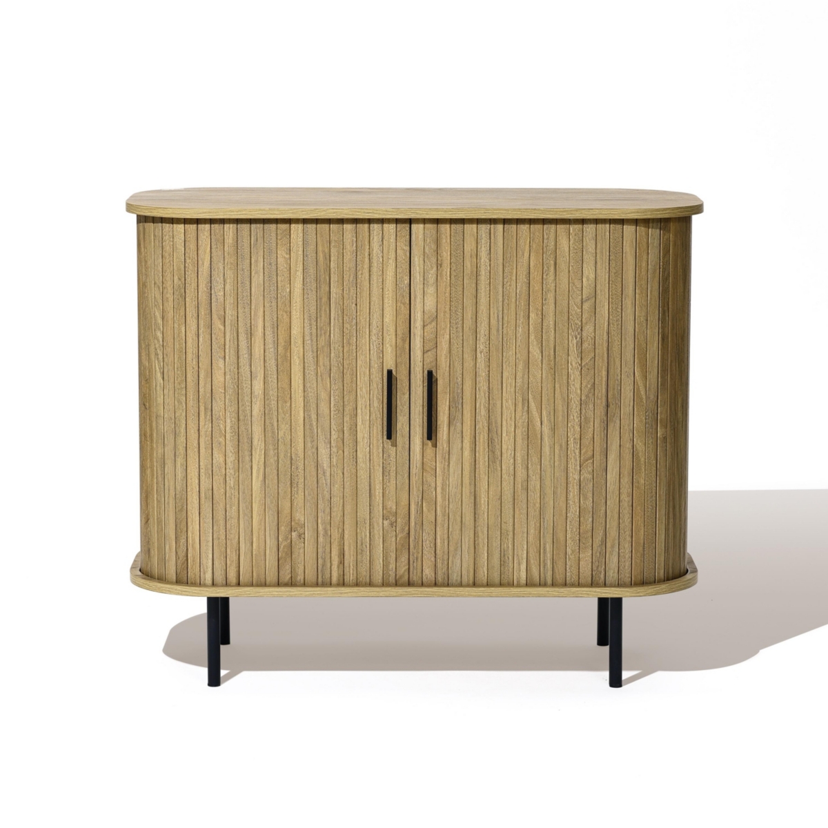 Luxenhome Mid-century Modern 2-door Accent Cabinet With Slatted Sliding Doors In Brown
