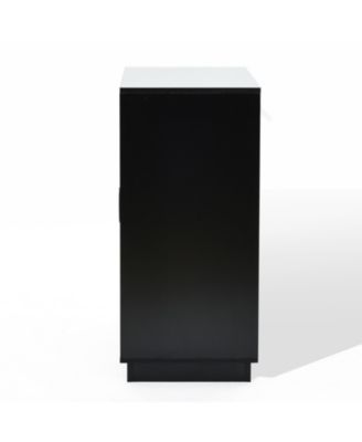 Mid Century Modern Boho 2-Door Black Bamboo Strips Accent Buffet Cabinet with Storage