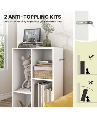 5-Cube Wooden Bookcase with Anti-Tip Kits and Storage Organizer for Kids' Room