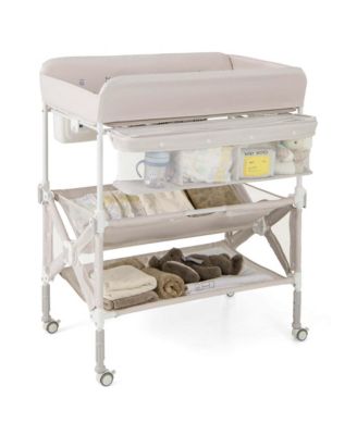 Portable Baby Changing Table with Wheels Adjustable Height Large Storage Rack