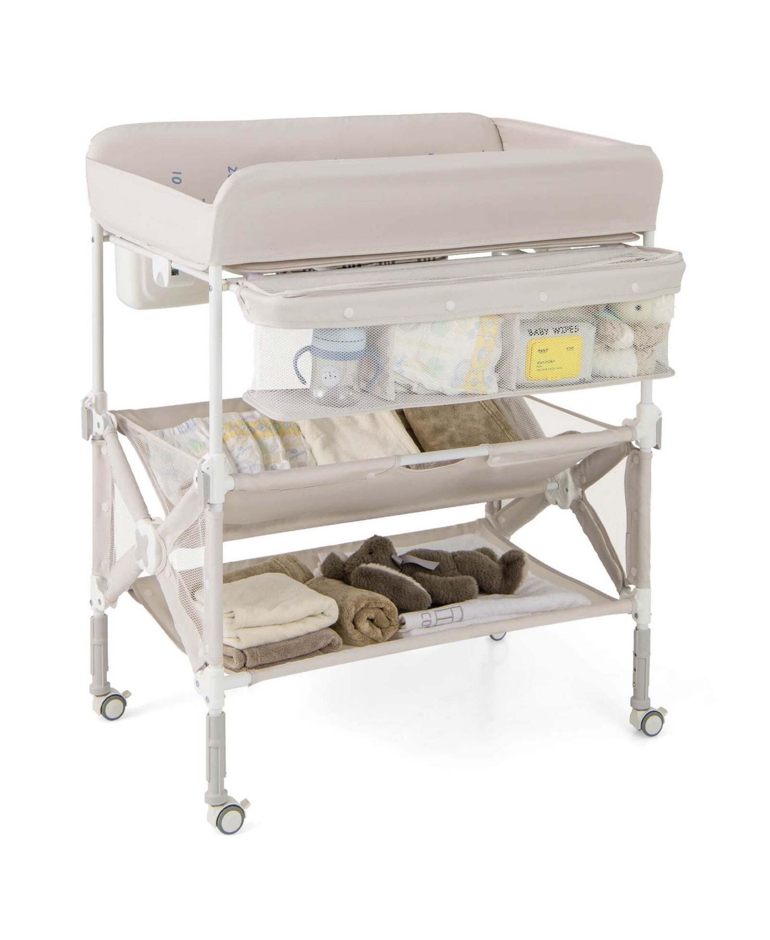 Portable Baby Changing Table with Wheels Adjustable Height Large Storage Rack
