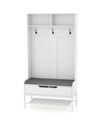 69" Tall Hall Tree with Seat Cushion Open Compartments Hooks Lift-top Storage