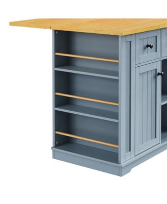 53" Drop Leaf, Power Outlet, Adjustable Shelves, Rolling Cart, Fridge-Inspired Racks Kitchen Island