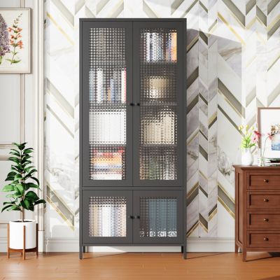 4-Door Metal Storage Display Cabinet with Glass Tempered Doors