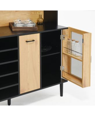 Streamdale Black & Natural Farmhouse Buffet Cabinet with Wine Rack