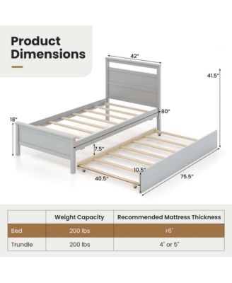 Twin Size Platform Bed with Trundle Pull-out Trundle Headboard & Footboard