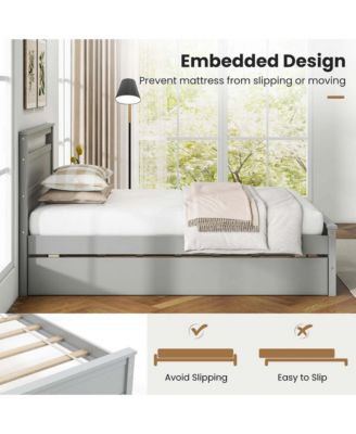 Twin Size Platform Bed with Trundle Pull-out Trundle Headboard & Footboard