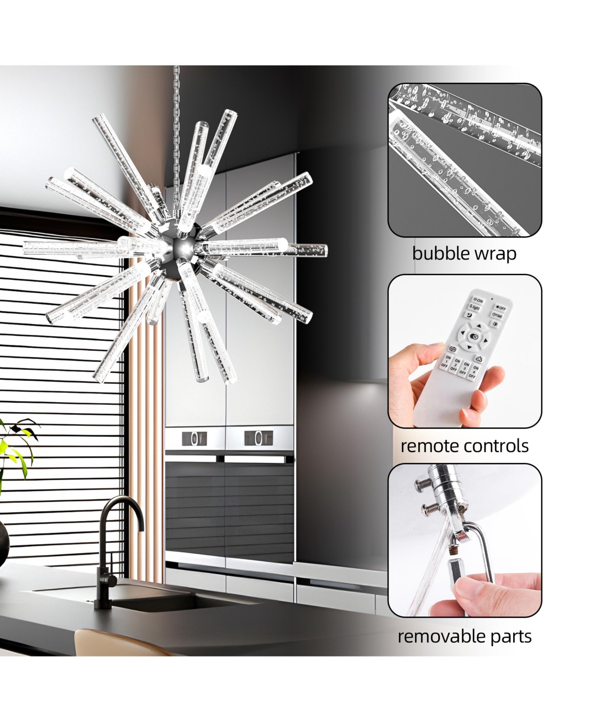 Slickblue 24-Light Modern Led Chandelier: Adjustable Geometric Pendant Fixture for Dining Room and Kitchen