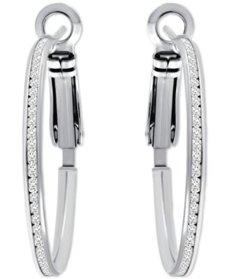 Cubic Zirconia Channel-Set Medium Hoop Earrings, 1.18"