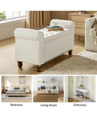 Transitional Carmen 43.7" Wide Storage Bench with Sturdy Wood Legs